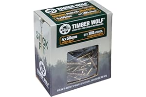 Timber Wolf TW40050 Woodscrews - 4.0 x 50mm - Box of 100, Zinc & Yellow (Gold)