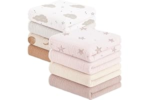 Susurration Langes Coton BéBé,Lot de 5 Mousseline de Coton Carrés de Mousseline Super Absorbant de Mousseline à Grain pour Unisexe Bébé Filles et Garçons 60x60cm (Rose-Marron)