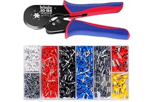DECHENGBAO Set di strumenti per crimpare puntali, pinza crimpatrice esagonale autoregolante per 0,08-16 mm² con terminali terminali filo di rame rosso 1200PCS, strumento di crimpatura filo a cricchetto