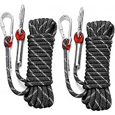 SENENQU 2 Pieces Climbing Rope 10 m 10 mm with 4 Carabiners, Static Climbing Rope with Reflective Bag, Load 12KN for Camping,