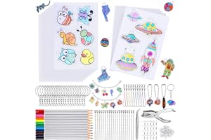 CGBOOM 201 Pièces Plastique Fou, Incluent A5 10 Plastique Fou Transparent, 5 Dingue avec Motif, Perforatrice, Crayon, Fermoir, Magique Kit pour Enfant