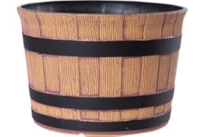 ‎JINFA Jinfa Pflanzkübel Kunststoff Holzoptik | Farbe Walnuss | Design Barrique Ø 36 cm | Blumenkübel Übertopf Garten, Balkon & Terrasse | Wetterfest & Dekorativ