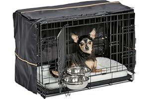 MidWest Homes for Pets XS - Kit di base iCrate a doppia porta, 59 cm, per cani di taglia extra piccola, include gabbia, cuccia per animali domestici, 2 ciotole e copertura per la privacy