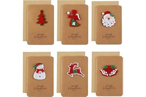 Jsdoin 6 pièces Cartes de Noël, Carte Joyeux Noel avec Enveloppes, Papier Kraft Carte Cadeau de Noël pour Noel Cadeau Filles Garçons