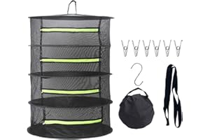 Nwvuop Abtropfgestell für Kräuter, 4 Ebenen, Netz, zum Aufhängen, mit grünen Reißverschlüssen, Schwarz