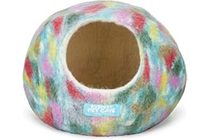 EVEREST DOG CHEW Cat Cave Bed, Everest Pet Bed, Handmade, Wet-Felted, 100% New Zealand Wool (White Mixed Hue)