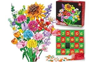‎WAABOSE Waabose 2025 Adventskalender, 24 Tage Weihnachten Blumenstrauß Bauspielzeug, Weihnachten Countdown Kalender mit Blumenstrauß Künstliche Wildblumen Steine Geschenkset für Kinder Erwachsene Teens