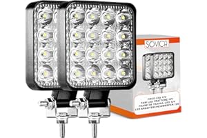 Sovica Foco led 12v 24v 2 piezas aluminio abs 48W 16 led 6500K 10.5 cm 4.21" faros largo alcance para tractores