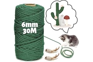 VZOXL Sisal Rope for Cat Scratcher, 6mm/30M Thick Twine String, Natural Sisal Rope for DIY Cat Scratching Posts, Gardening Bundling, Craft Decoration, Home Decoration (Green)