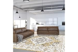 Vamcheer Tappeto Vintage Salotto-Tappeto da Salotto Antiscivolo e Lavabile, Camera da Letto Sala da Pranzo, Corridoio Tappeto Decorativo Tappeto Salone Pelo Corto, Giallo 200x300cm