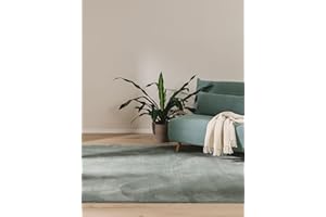 ‎BENUTA benuta Kunstfaser Fellteppich Furry Grün 80 x 150 cm - Weicher Wohnzimmerteppich - Anti-Rutsch-Rückseite - Waschbar - Für Fußbodenheizung geeignet