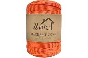 Uiopa Hilo Macrame 3mm x 300m Naranja Macrame Cuerda Algodon Natural de 4 Hilos Algodó Corde, Bricolaje Craft Cuerda para Macrame Pared, Cortinas, Colgador de Plantas, Cesta Regalo, Atrapasueños