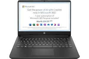 HP 14" Laptop, Intel Pentium Silver N5030 Processor, 4 GB RAM, 128 GB SSD, Intel UHD Graphics, FHD Display, Dual Speakers, Microsoft 365 Personal 12m included, Win 11, Jet Black, 14s-dq0011sa