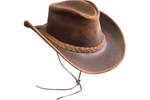 BRANDSLOCK Leather Cowboy Hat for Men Women Handcrafted Western Shapeable Wide Brim Durable Cowgirl Outback Hat Brown