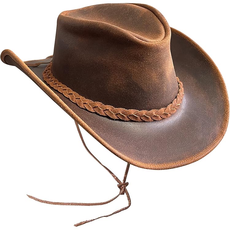 URBAN 5884 Cowboyhoed van echt leer, westernhoed voor heren en dames van echt rundleer, vormbare rand en verstelbare kinriem, Kastanje, S
