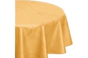 BEAUTEX Wachstuchtischdecke abwischbar, OVAL RUND ECKIG, fleckenabweisende Gartentischdecke Marmorstein, zuschneidbare Wachstuch Tischdecke (Rund 130 cm, Gelb)