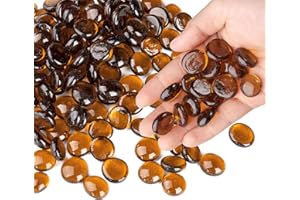 MESCHETT 0.44KG Glass Marbles, Transparent and Smooth Flat Glass Beads for Vases, Mosaic Gem Pebbles for Aquarium Decor, Floral Arrangements, Mancala Stones, Vase Filler and Crafts, Brown