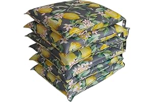 HABITA 33 HOME Cuscini Sedie Cucina Set da 4 o 6, Cuscini per Sedie Quadrati, 40x40 cm, Coprisedia con Laccetti, Copri Sedia da Cucina Sfoderabili, Cuscino Sedia in Stampa Digitale, Made in Italy (6 Limoni In Fiore)