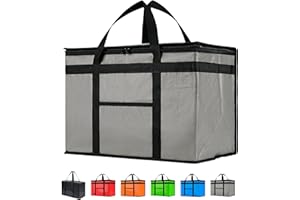NZ Home PRO Durable XXL Sac isotherme et chauffe-aliments pour livraison de nourriture et courses avec dessus zippé - Gris - Qualité commerciale (lot de 1)
