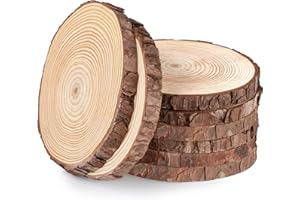 1PLUSSELECT Rondin de Bois Deco Brut,8pcs Tranches de Bois Naturel 16-17cm,Disques en Bois Rond en Bois Naturel de 15mm Pré-Percé pour Loisirs Créatifs,Décoration Murale,Mariage,Noël,Projets de Bricolage