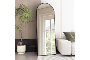 Beauty4U Full Length Mirror Arched Top, 165x60cm Large Free Standing Mirrors, Floor Mirror with Black Aluminum Alloy Frame for Living Room or Bedroom, Hanging or Leaning