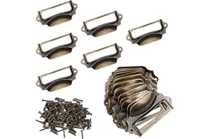 LuluDa 30 szt. uchwytów do etykiet, vintage, do szuflady, z 60 śrubami, do szafek, szuflad, aptek, dekoracji retro, 30 szt