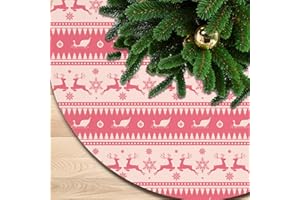 Coonoor Weihnachtsbaum Decke - Rosa Rentier Schneeflocke Weihnachtsbaum Unterlage Deko, 91cm Weihnachtsbaum Rock Rund Tannenbaum Decke für Christbaumständer Teppich Deko Bodendekoration