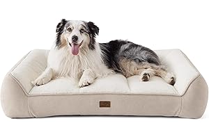 BEDSURE waschbares Hundebett Grosse Hunde - 106x76cm extra Dicke unterstützende Hundesofa mit wasserdichter Hülle, rutschfest Hundekorb große mit weichem plüsch Sherpa,Creme