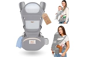 QUIMETS | Marsupio neonato 0-36 mesi ergonomico 6 in 1 – Zaino porta bambino regolabile con seduta removibile, supporto lombare, tessuto traspirante e mussola in omaggio