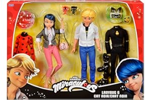 BANDAI - Miraculous - Zestaw 2 lalek Marinette i Adrien z 2 strojami biedronki czarnego kota, akcesoria - Cudowne pudełko 2 figurki 26 cm pomysł na prezent dla dzieci - Zabawka dla dzieci 4 lata i