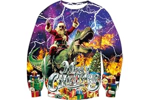 Loveternal Unisexee Pulls Noel 3D Imprimé Ugly Christmas Jumper Manches Longues Xmas Pullover S-3XL