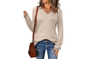 Zeagoo Pull Femme Hiver Col en V Chaud Pull Élégant Manches Longues Doux Sweater Automne Côtelé Tricot Haut S-XXL