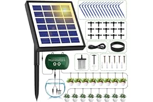 Onherm Solar Bewässerungssystem für Garten, Automatische Bewässerungssystem mit 12 Timer Modi und 15M Schlauch für Garten, gewächshaus, Balkon, Indoor und Topfpflanzen im Freien