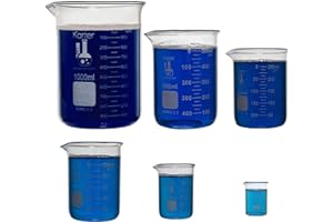 Karter Scientific, 3.3 Boro, Griffin Low Form, Glass Beaker Set - 5 Sizes - 50ml, 100ml, 250ml, 500ml, 1000ml