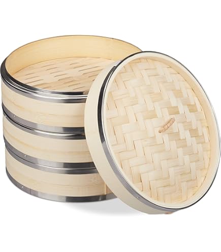 Stoommand Dim Sum bamboe met deksel naturel 15x8cm