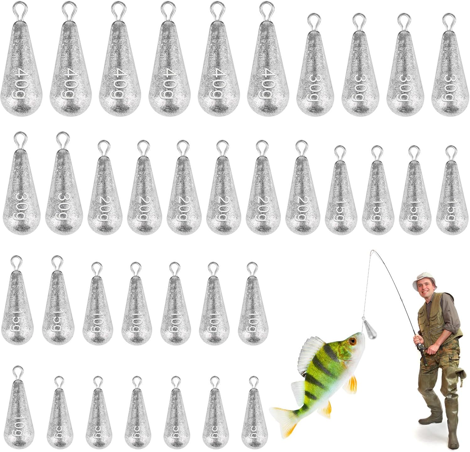 Fzyisw 36 Piezas Plomos de Pesca 5/10/15/20/30/40g Plomos de Pesca Surfcasting, Juego De Pesca Sinker, Kit de Pesas de Pesca para La Pesca Al Aire Libre