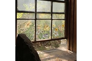 funlife Transparent Floral Window Clings Sticker, Watercolour Stained Glass Window Film, Static Cling Glass Covering Decal, Vintage Peony and Thistle