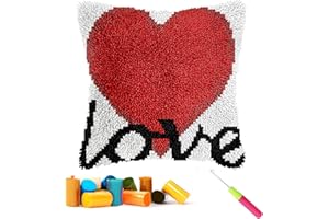 CCWORAN Love Knüpfkissen-Set für Erwachsene, Anfänger, Kinder, Kissenbezug, Häkeln, Bastelsets, vorgedruckte Leinwand, Wolle, Garn, Hobbys, DIY, Sofa, Heimdekoration, Frauengeschenk