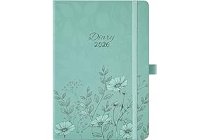FULLVINTAGE Diary 2026 - A5 Diary 2026 Week to view, from January 2026 to December 2026, 2026 Planner with Elegant Hardcover, Elastic Pen Holder, Back Pocket, 21.3 x 14.7 x 1.6 cm