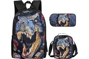 Jranter Cool 3D Printing Dinasaur School Backpack For Boys Girls School Book Bags + Pen Bag + Lunch Bag (Dinasaur School Backpack A)