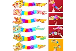 BAYMETY 6Pcs Chinese New Year Paper Dragon Decoration Chinese 3D DIY Paper Dragon Hanging Garland Banner Crafts Handheld Chinese Paper Dragon Puppet Toys for Kids Toddlers Spring Festival Party Supplies