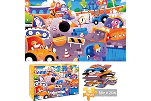 TAOZI&LIZHI Kinderpuzzle, XXL Riesenpuzzle Baustelle mit 46 Teilen für Kinder ab 3 Jahren, Weihnachtliche Kleinkindpuzzles mit Tragbarer Geschenkbox, Lern- und Bildungsspielzeug für Vorschulkinder