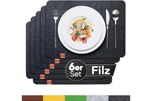‎SIDORENKO Sidorenko Tischset aus Filz 6er Set - Platzset in grau - 44x32cm Tischsets Platzsets abwaschbar - Platzdeckchen eckig - Untersetzer Teller - Tischuntersetzer - Tischunterlage Esstisch - Filzset