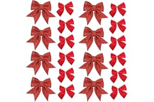 Jupsk Weihnachten Schleife Set, 20 Stücke Schleifen Glitzer Weihnachtsdeko Weihnachtsbaum Schmuck zum Einpacken von Geschenken, Girlande Deko (Rot)