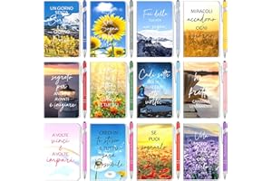 Sinmoe 12 Set 24 Pezzi Regali per Colleghe Regali con Citazioni Motivazionali in Italiano 12 Quaderni e 12 Penne a Sfera Ispiratrici per Collega Amici Maestra Laurea Fine Anno Natale(Paesaggio)