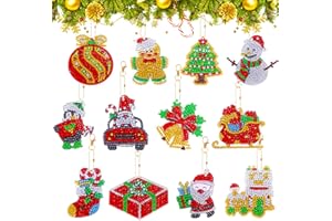 JODSEN 12 Pcs Christmas DIY Diamond Painting Keychain,5D Double Sided Full Drill Diamond Keyrings,Xmas Tree Santa Claus Diamond Art Craft Kits Key Rings for Kids Adults,Key Pendant for Purse Phone Bag Decor