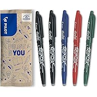 Pilot Frixion Erasable Retractable Rollerball 0.7 mm Tip- 2 Black, 1 Blue, 1 Red, 1 Green, Pack of 5