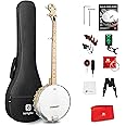Vangoa 38 inches Open Back Banjo 5 String Full-size Beginner Banjo Kit with Frosted Remo Head, Geared 5th Tuner, Maple Banjoe, Natural