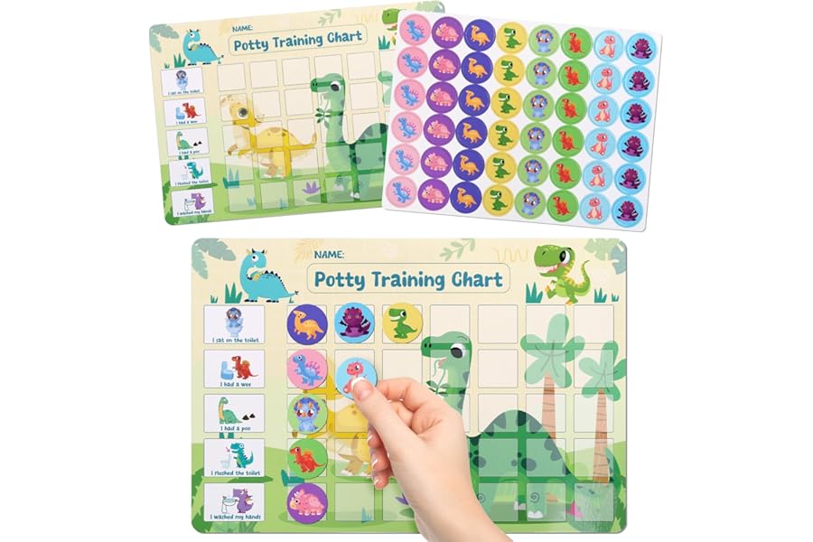 GWHOLE Potty Training Reward Chart for Toddlers,Magnetic Dinosaur Toilet Training Chart with 48 Reusable Stickers for Boys,Wipe-Clean