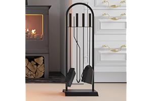 Kingson Juego clásico de 5 piezas para chimenea de 23 x 14 x 68 cm, accesorios para quemador de leña, elegante kit de herramientas para chimenea